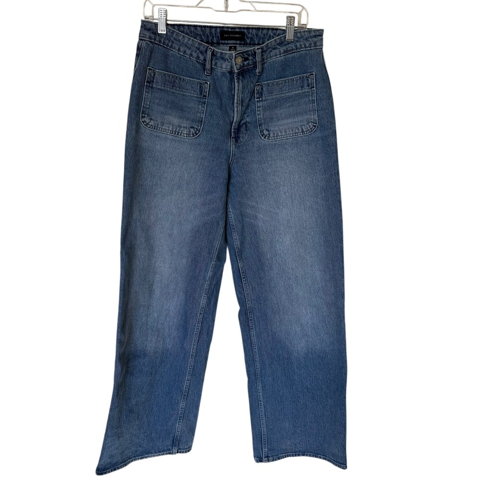 Free Assembly Wide Leg Jeans Women 10 Blue Excellent High Rise Patch Pocket